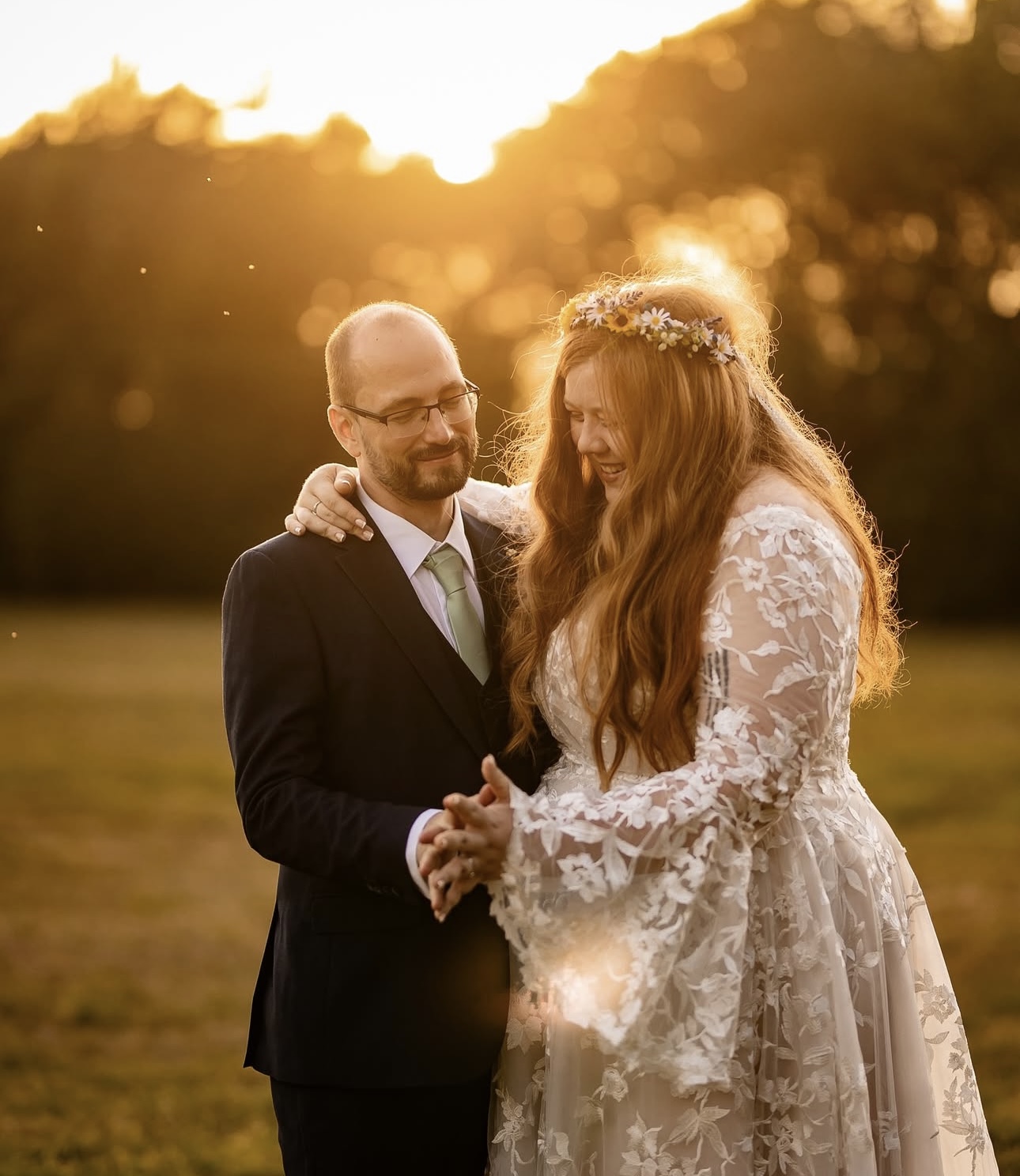 The golden hour - a bride and groom captured in golden sunshine after their celebrant led ceremony